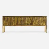 Cabinet by Bernhard Rohne, c. 1980, etched, patinated, and enameled bronze, gilt wood, sold May 2023