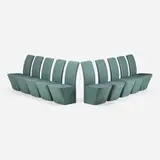 Custom dining chairs, set of ten by Eric Jourdan, c. 2002, leather, enameled tubular steel, sold May 2023