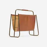 Magazine rack, model 4101 by Carl Auböck, c. 1950, brass, leather, sold May 2023
