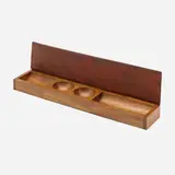 Lidded box, model 5420 by Carl Auböck, c. 1965, walnut, leather, sold May 2023