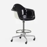 EC118 drafting stool by Charles and Ray Eames, c. 1968, molded fiberglass, Naugahyde, cast aluminum, enameled steel, chrome-plated steel, sold May 2023