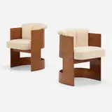 Cycle II chairs, pair by Vladimir Kagan, 1965, walnut, upholstery, sold May 2023