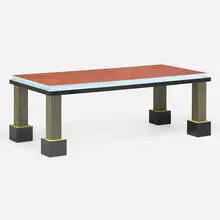 Palm Springs dining table by Ettore Sottsass, 1984, root burl, Abet laminate, sold May 2023