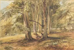 Deer in a Cove of Trees by David Hall McKewan, Watercolor on Paper, offered Mar 2023