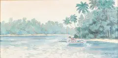 Sailboat Scene by Lee Reynolds, Oil on Canvas, offered Feb 2023