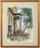 Portico Owens Thomas House by Christopher Murphy Jr., Lithograph on Paper with Watercolor, offered Oct 2022