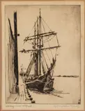 Sailing Vessel at Dock by Christopher Murphy Jr., Etching, offered Oct 2022