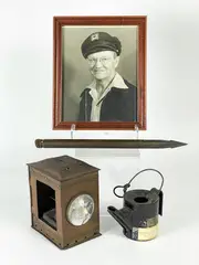 Includes harpoon by Photo of Joe Duncan Gleason, oil lamps, and portrait of Joe Duncan Gleason. From Estate of artist Joe Duncan, offered Oct 2021