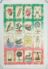 Richard Duardo Hand Painted Multiple Signed 6/12 2010. Hand painted by Richard Duardo, serigraph, Loteria cards. On rag paper, in excellent condition. Embossed with Se, offered Aug 2021