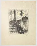 Titled "Painter at the Eiffel Tower," by Marc Chagall, 1979, Lithograph in color print on Japon nacre paper. Pencil, offered Aug 2021