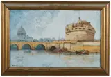 Bridge of St. Angelo, Rome by James M. Dennis, Gouache and pastel on paper, offered Mar 2023