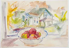 Bowl of Apples.' Watercolor on paper. Signed bottom right. Annotated with the artist by Theresa Bernstein, Pencil sketch verso, offered Dec 2022