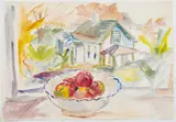 Bowl of Apples.' Watercolor on paper. Signed bottom right. Annotated with the artist by Theresa Bernstein, Pencil sketch verso, offered Dec 2022