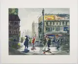 Columbus Circle (NYC)'. 1930's by Jerri Ricci, Watercolor on paper, offered Dec 2022