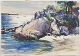Coastal Scene (possibly: Rockport, Massachusetts) by Elizabeth Rupp Withington, Watercolor on paper, offered Dec 2022