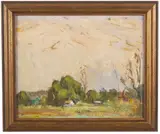 Houses in a New England Landscape by Pasquale D'Orsi, Oil on board, offered Dec 2022