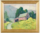 Red Barn in a New England Landscape.' by Pasquale D'Orsi, Oil on board, offered Dec 2022