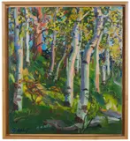 Plein-air modernist landscape by Adele Alsop, Acrylic on canvas, offered Dec 2022