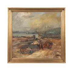 Untitled - Harbor Scene - early 20th century by Pop Hart, oil on canvas, sold Jun 2024