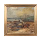 Untitled - Harbor Scene - early 20th century by Pop Hart, oil on canvas, sold Jun 2024