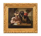 Dictant une Lettre - 1889 by Harry Roseland, oil on canvas, sold Jun 2024
