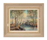 Untitled - Mountain River Landscape - 1921 by Clinton Johnson, oil on board, sold Jun 2024