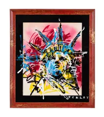 Statue of Liberty by Steve Lyall Penley, acrylic and mixed media on lacquered board, sold Jun 2024