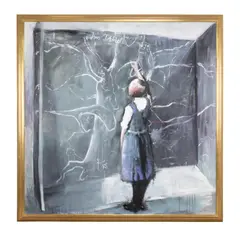 Untitled - Girl at Chalkboard - 2005/2006 by Simone Lucas, oil on canvas, sold Jun 2024