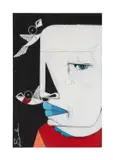 Untitled - Abstract Portrait with Birds - 2024 by Michael Banks, acrylic on board, sold Jun 2024