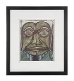 Untitled - Portrait by Theodore 'Ted' Gordon, 1997, ink and mixed media on poster board, sold Jun 2024