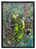 Untitled - Abstract Face - 1992 by Lonnie Holley, oil on poster board, sold Jun 2024