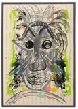 Untitled - Abstract Portrait with Gray Hair - 1992 by Lonnie Holley, oil on paper board, sold Jun 2024