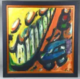 abstract painting by Eugène Brands, oil on paper, sold Dec 2018