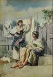 Laundry Day by Belisario Gioia, watercolor, offered Dec 2018