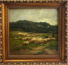 sheep in pasture by Carleton Wiggins, oil on canvas, sold Nov 2022