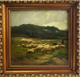 sheep in pasture by Carleton Wiggins, oil on canvas, sold Nov 2022
