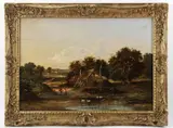 English village by William Frederick Hulk, oil on canvas, sold Jan 2023