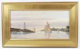 Marblehead Harbor by Yves Parent, oil on board, sold Jan 2023