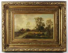 farm scene with cows by Gustav Barbarini, oil on canvas, sold Jan 2023