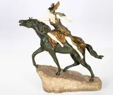 Towards the Unknown (Valkyrie) by Claire Jeanne Roberte Colinet, circa 1920, Bronze and Ivory Figure on textured stone plinth, sold Jul 2021