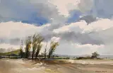 Landscape with Trees and Fence by Richard Rennie, watercolour on paper, sold Jul 2021