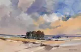 Landscape with Copse of Trees and Broken Fence by Richard Rennie, watercolour on paper, sold Jul 2021