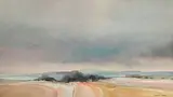 Landscape with Farm Road by Richard Rennie, watercolour on paper, sold Jul 2021