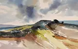 Hilly Landscape by Richard Rennie, watercolour on paper, sold Jul 2021