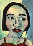 Portrait of Lady in a Red Dress by Karlien de Villiers, 2008, oil on card, sold Jul 2021