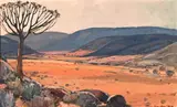 Karoo Landscape with Quiver Tree by Piet van Heerden, 1979, oil on canvas mounted on board, sold Jul 2021