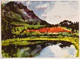Landscape with Mountain Reflection by Beezy Bailey, 1996, silkscreen, sold Jul 2021