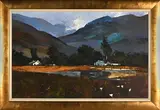 Mountainous Landscape with Dam and Farm Buildings by Ian Hertslet, oil on board, sold Jul 2021