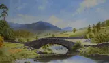 The Old Bridge, Watendath' an attractive Lake District study featuring the small hamlet and tarn near Keswick by Donald Southern, Watercolour, sold Dec 2025