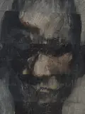 A Rumour of War' an interesting Brutalist inspired portrait by M.J Rollins, oil on canvas, sold Nov 2025